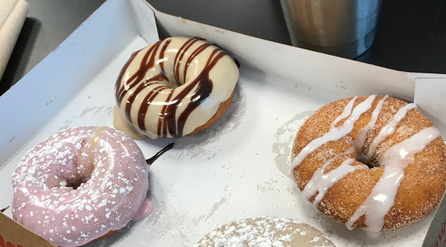 strawberry shortcake, maple with chocolate drizzle, French toast & cinnamon bun