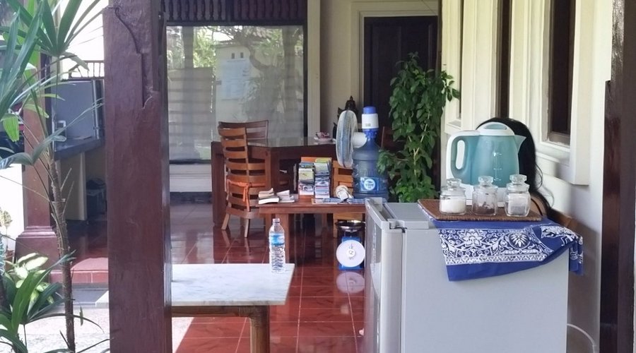 Mini fridge, coffee and tea, drinking water 