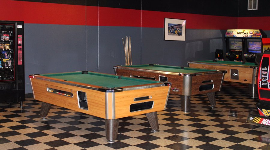 Pool tables and arcade games.