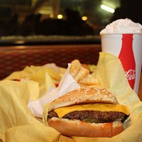 A cheese burger, fries, and a shake!