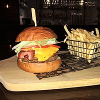 Bacon and Cheese Burger! All burgers come with a side of Shoestring Fries