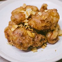 Crispy chicken with spicy peanut sauce -- delicious