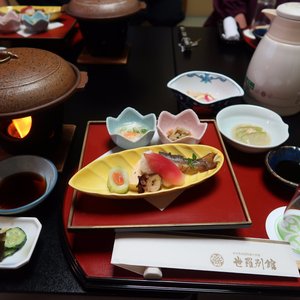 Traditional dinner served in room.