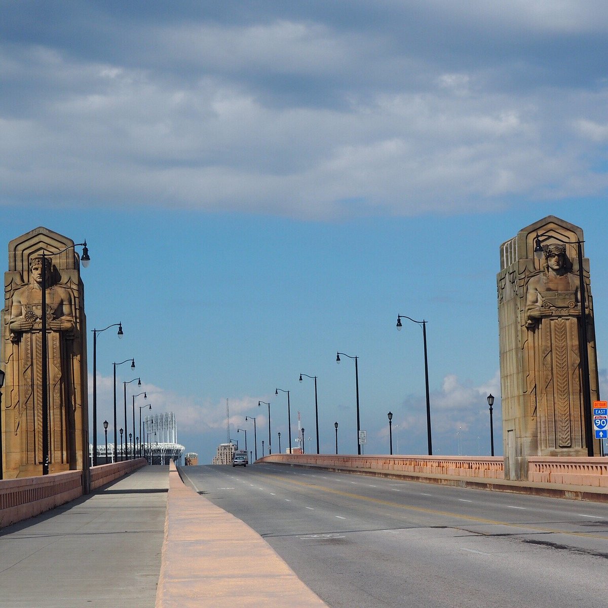 Guardians of Traffic stand on the ends of the Hope Memorial Bridge