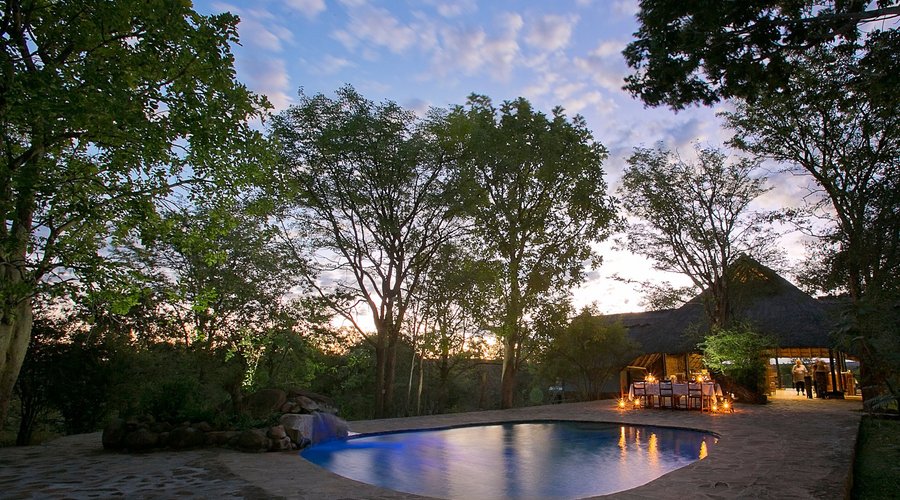 Pool area at dusk