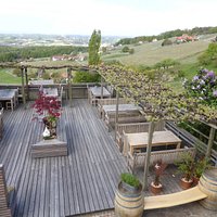 Unsere Terrasse mit Blick auf das südoststeirische Hügelland