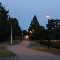 very tidy parkland surrounding, well lit at night