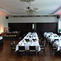 Dining room for our group of 64 people with space for buffet and dance floor