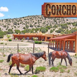 Guest Quarters with Main Ranch House in background with horses.