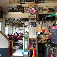 Retro decor is fun to look at while you enjoy a good meal.