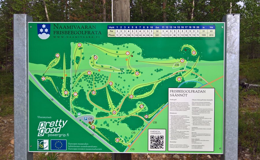 Naamivaara Disc Golf in Pello in Finnish Lapland: introduction map of 19 holes