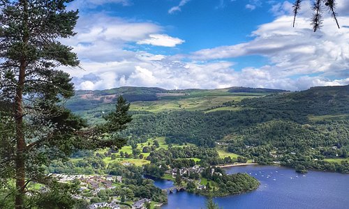 The view from Drummond Hill looking down to Kenmore and Loch Tay.
