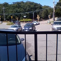Looking out from the veranda towards the high school entrance