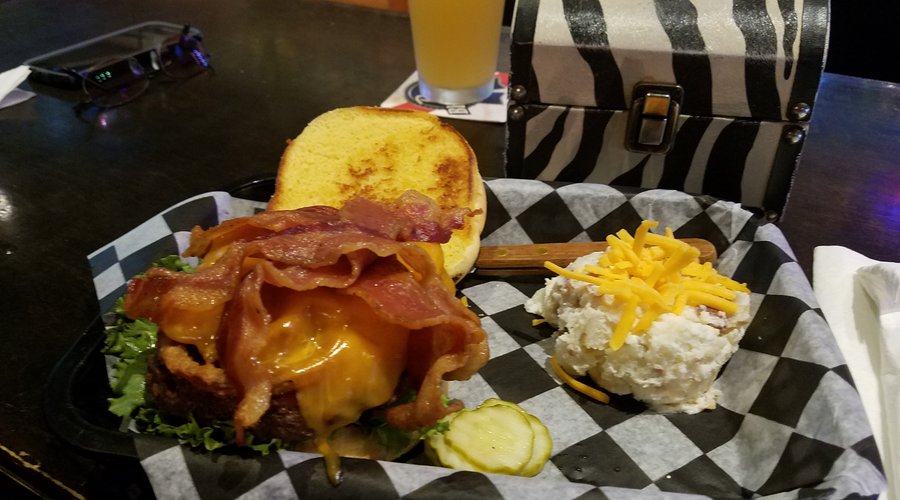 Smokey Texan Burger and loaded potato salad