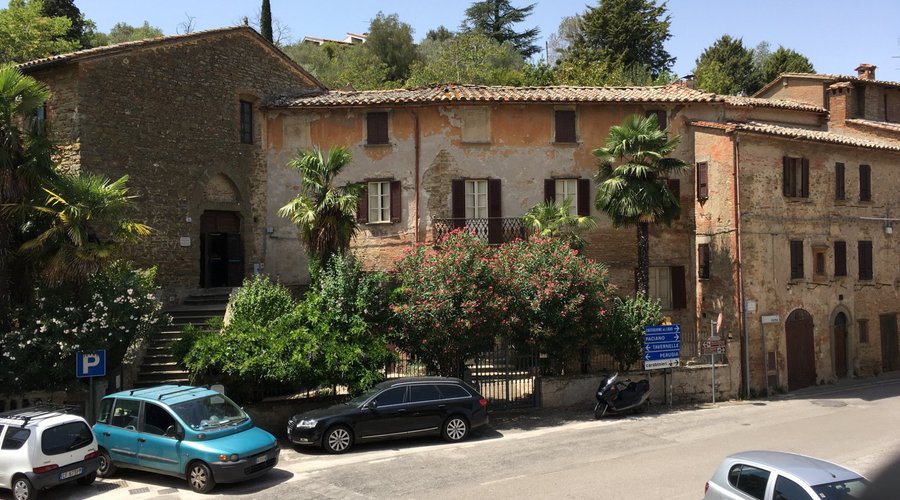 View of BnB from Castello across piazza