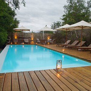 View of the pool from the bar and dining area
