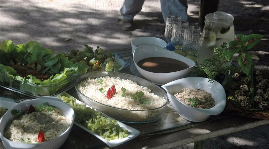 Delicious food, most of it is colected in our organic garden!