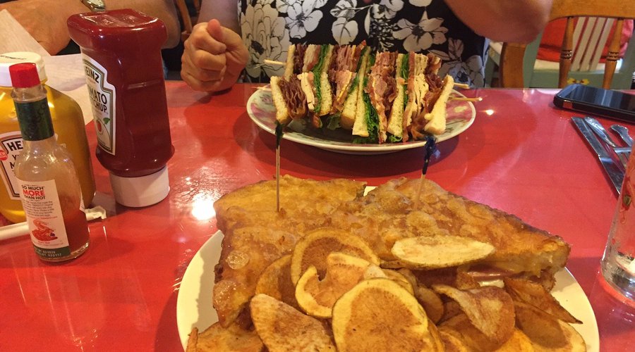 Deep fried bologna "sammwich" with homemade chips