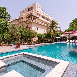 Samode Haveli in Jaipur, image may contain: Villa, Resort, Hotel, Pool
