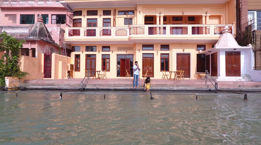 View of the hotel from Maa Ganga! The Private Ghat and the temple is pure bliss for travelers.
