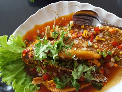 Ikan siakap tiga rasa ala thai