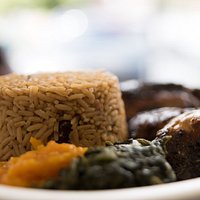 Rice and Peas, Veges and Jerk Chicken
