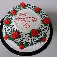 Anniversary Cake / Elegant Scroll W/ Flowers