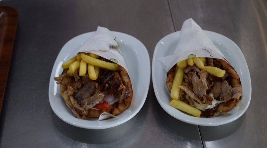 Pork gyros wrapped in pita