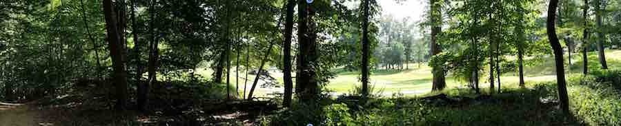 Saxon Woods trail at the border of woods and golf course