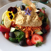 My specially made vegan salad. Thank you to the lady chef who went out of her way to make it for