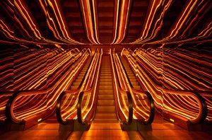 PUBLIC Hotel in New York City, image may contain: Lighting, Staircase, Bench, Handrail