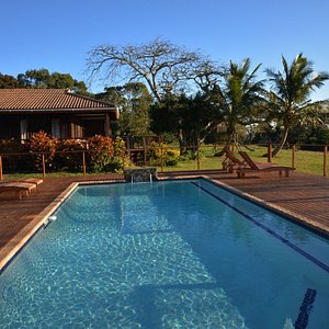 Crystal clear swimming pool over looking the St Lucia Estuary