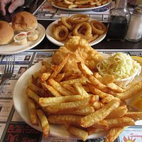 Halibut fish and chip dinner