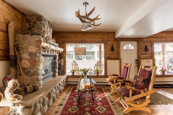 The fireplace room looking out on Main Street