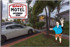 Richard's Motel Extended Stay in Hallandale Beach, image may contain: License Plate, Neighborhood, Comics, Wheel
