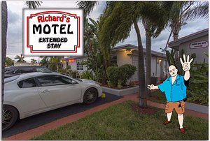 Richard's Motel Extended Stay in Hallandale Beach, image may contain: License Plate, Neighborhood, Comics, Wheel