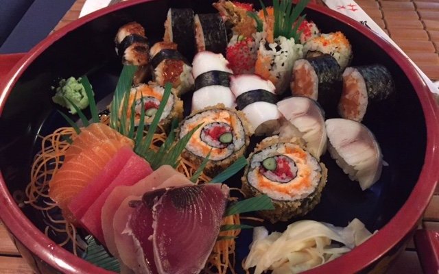 Maki rolls, nigiri sushi and sashimi