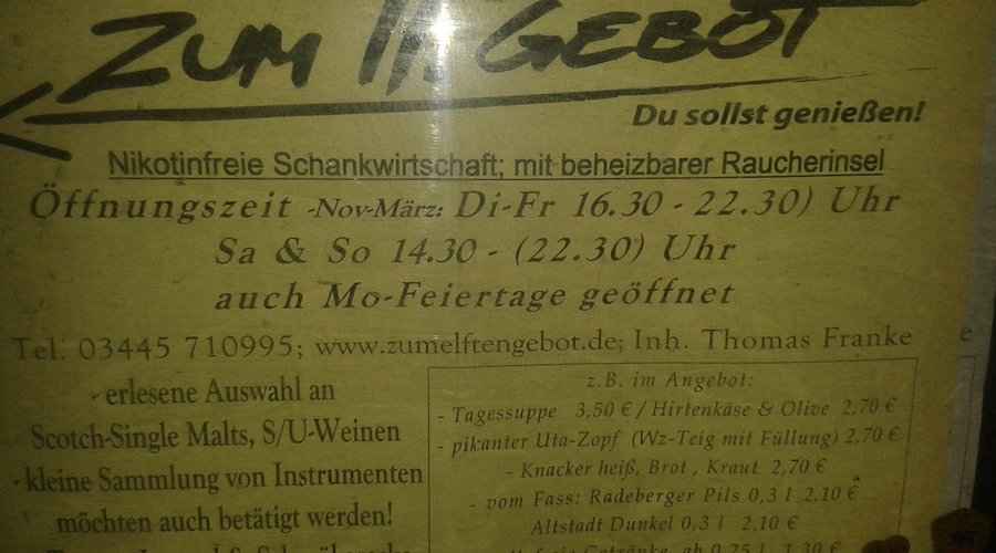 Taverne zum 11. Gebot - Speisekarte