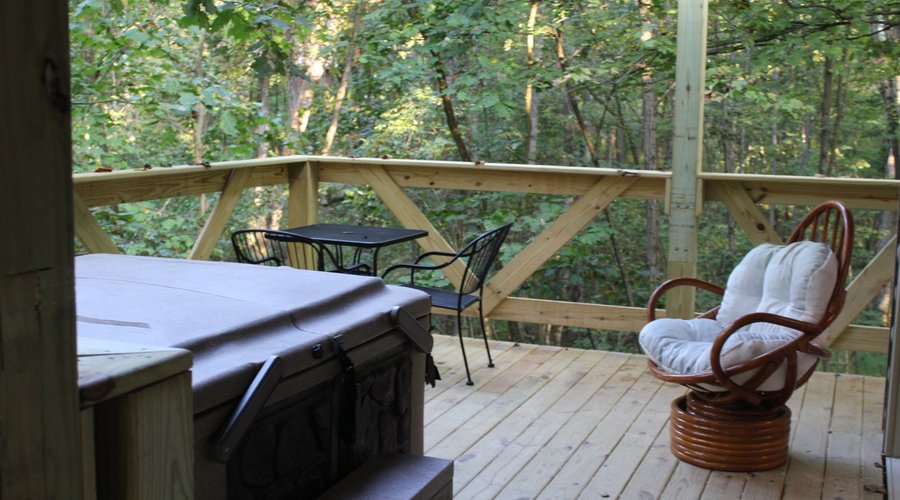 Hot tub and back porch of the Tree House