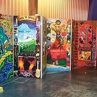 murals on doors as soon as you walk into the museum