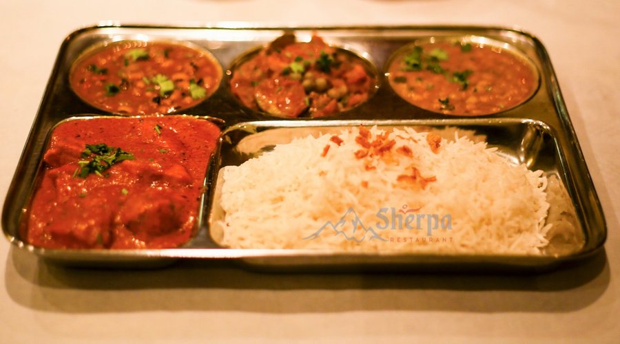 Nepalese Thali! You can have it Vegetarian or Non-vegetarian: Chicken or Lamb!