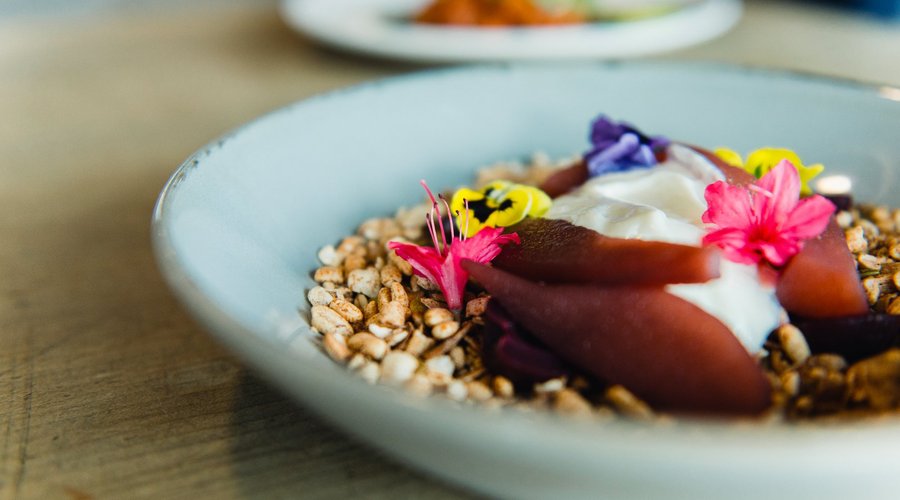 Gingerbread granola + whipped yoghurt + seasonal fruit.