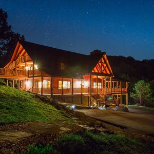 All the comforts of home in an amazing setting. Here is a view of the lodge at night.