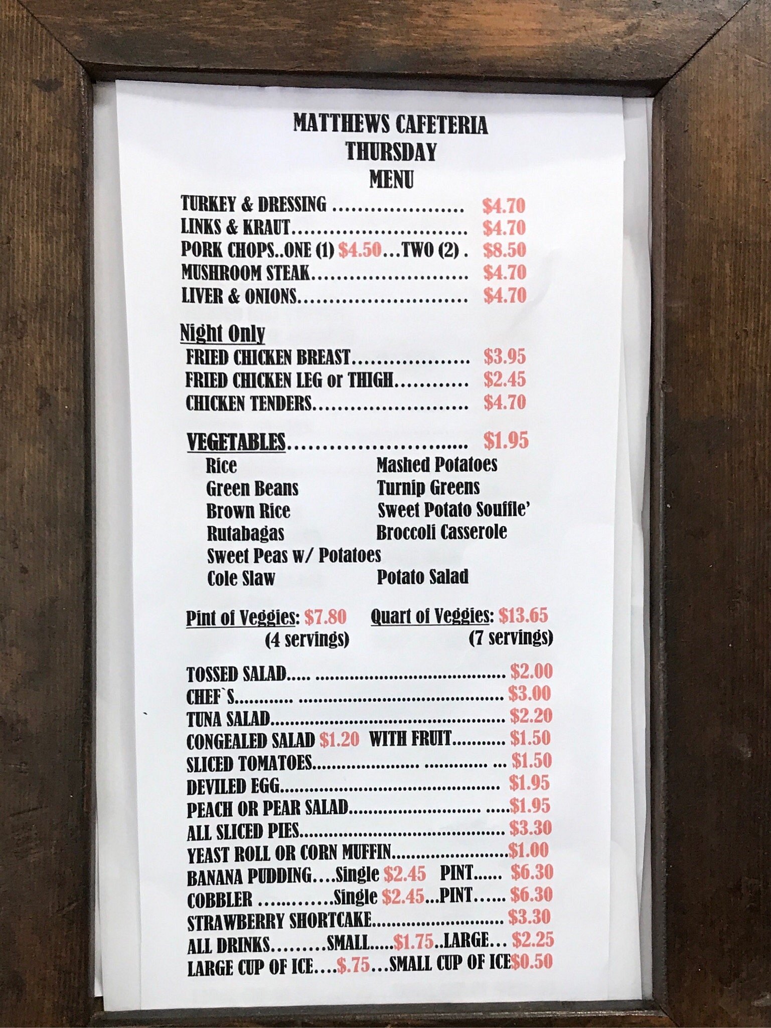 MATTHEWS CAFETERIA, Tucker Menu, Prices & Restaurant Reviews