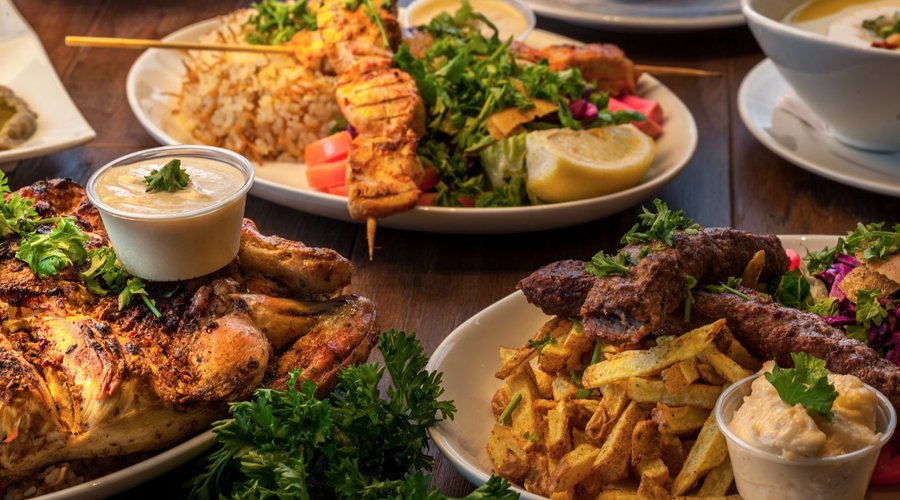 Shish Tawouk Plate, Shish Kabob Plate and Char-grilled Barbeque Chicken