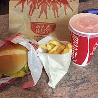 Burger chips and drink