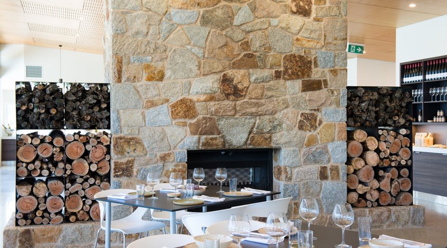 freestanding fireplace crafted from stone quarried at nearby Glenrowan