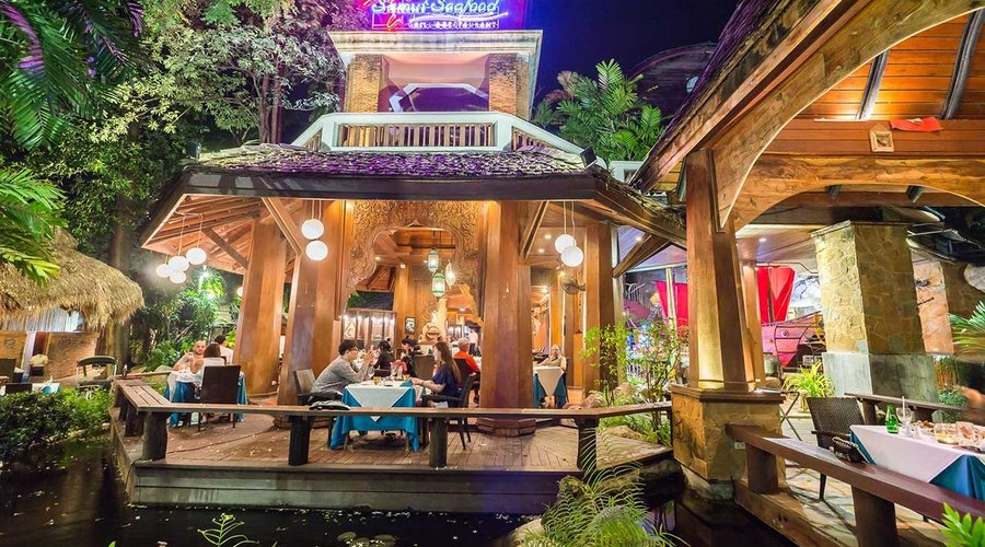 Dining by the pound/waterfall