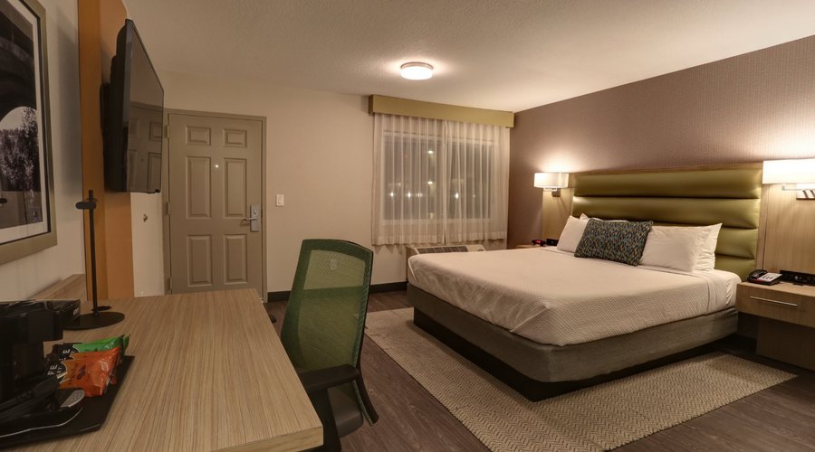 Newly renovated King Room featuring HDTV with 60+ cable channels