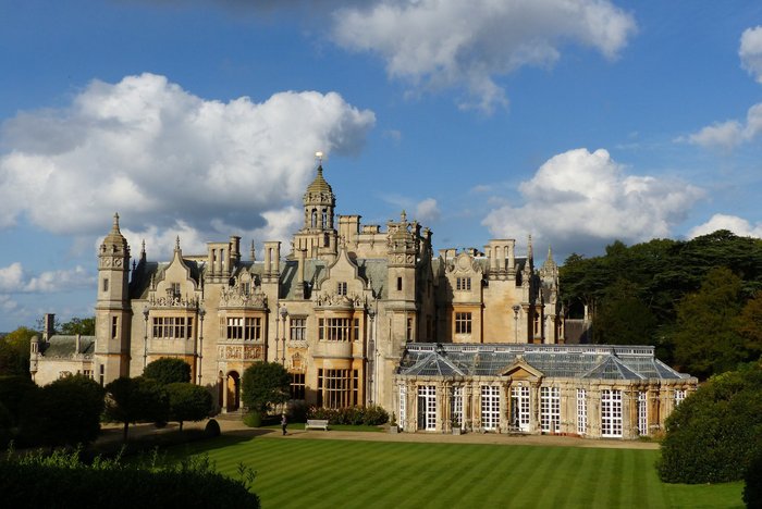 Side view of manor house showing conservatory